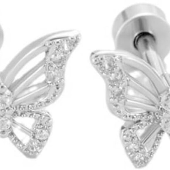 Elegant 20g CZ Butterfly Cartilage Stud Earrings for Women in Stainless Steel, H - Picture 1 of 6